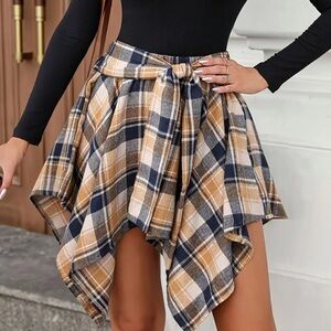 Flannel shirt-skirt Plaid Skirt - Navy and Beige